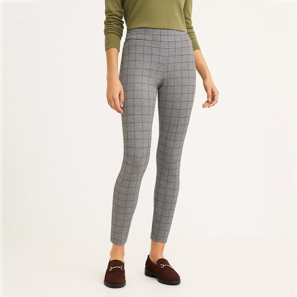 LOFT Grey Windowpane Plaid Leggings - Picture 1 of 11
